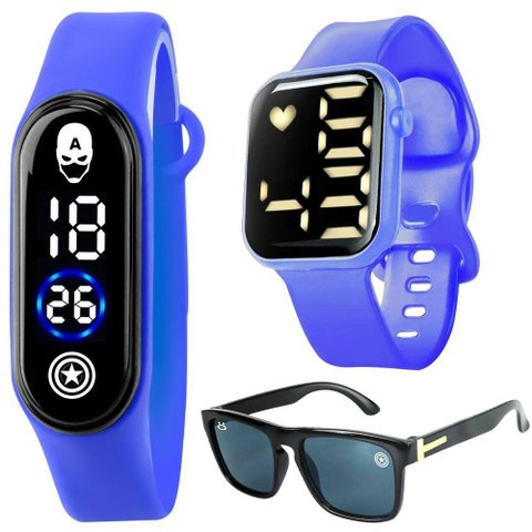 Relógio Digital Infantil Capitaoamerica + Oculos Proteção Uv Qualidade Premium Criança