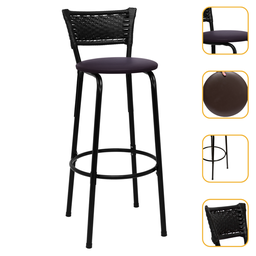 Banqueta para Bancada Banco Alto Junco Preto Balcão Cozinha Gourmet Bar Área de Lazer Piscina - 1
