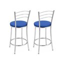 Ver imagem 2 de Kit 2 Banquetas Baixas Cromadas com Assento Estofado e Encosto para Bancada Cozinha e Área Gourmet Cinza Cromada/Azul