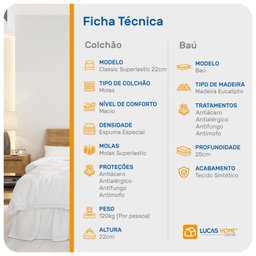 Cama Box com Baú Solteiro King branco + Colchão De Molas Anjos Classic Superlastic - 2 Cama Box com Baú Solteiro King branco + Colchão De Molas Anjos Classic Superlastic - 2