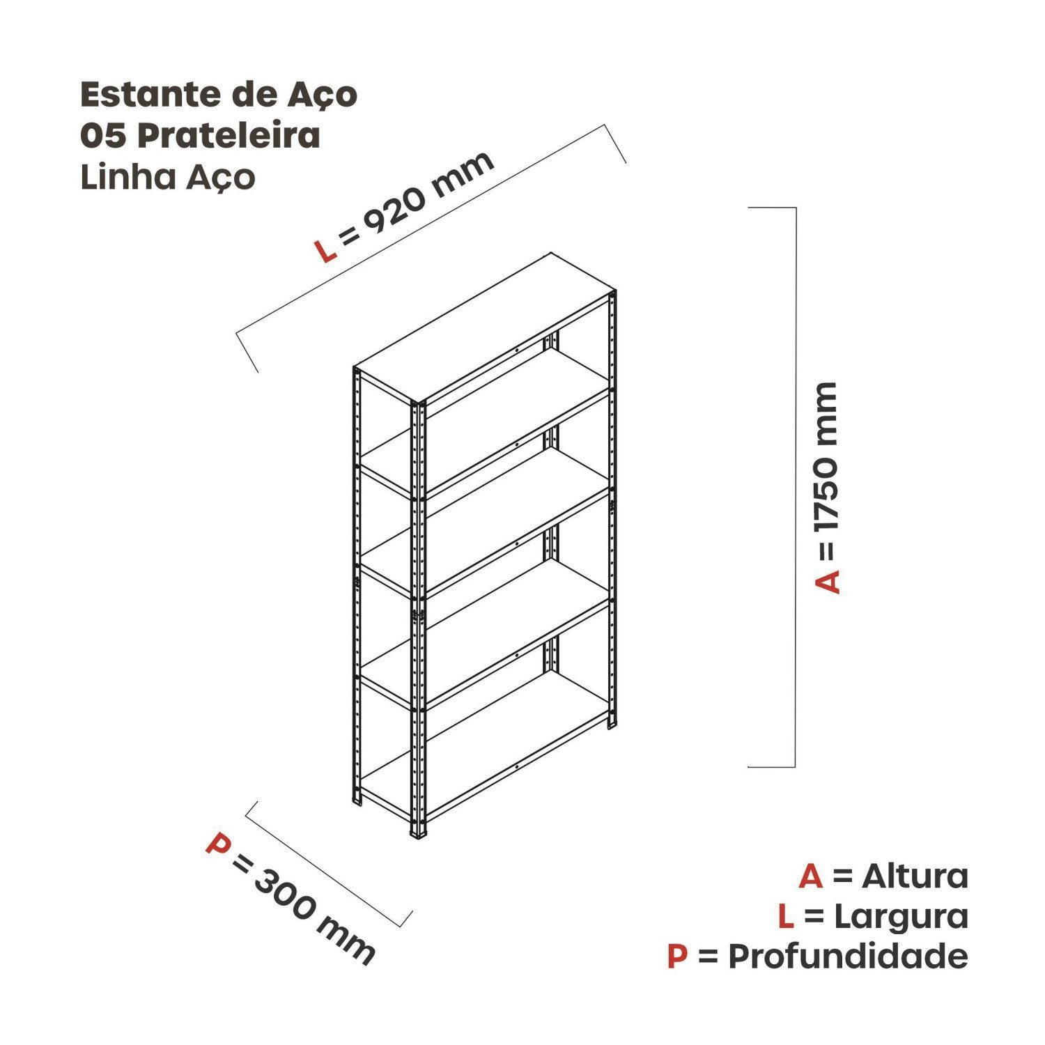 Estante para Livros com Estrutura Metálica 5 Prateleiras - 4
