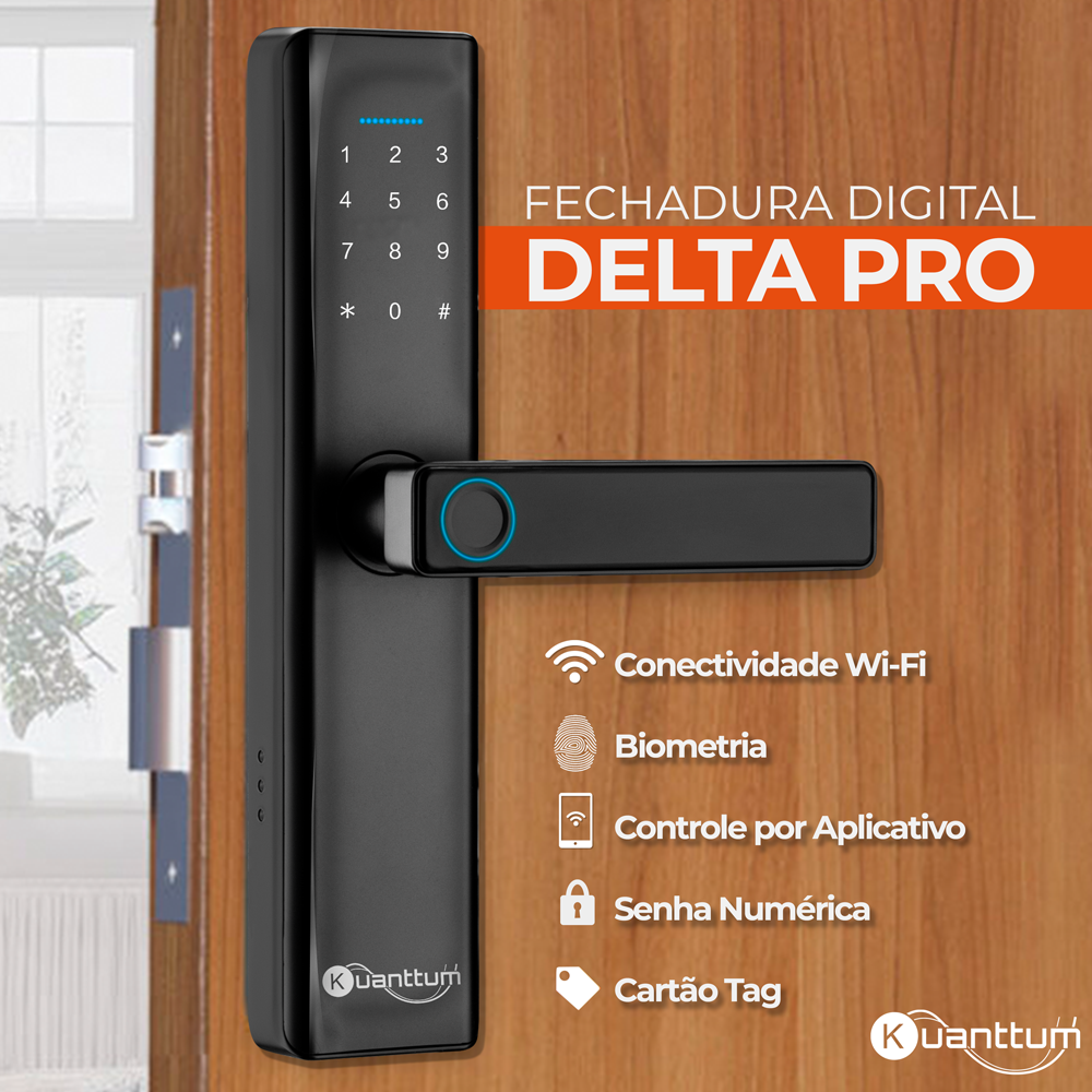 Fechadura Eletronica Smart Wifi App Tuya com Biometria Kuanttum Delta Pro - 2