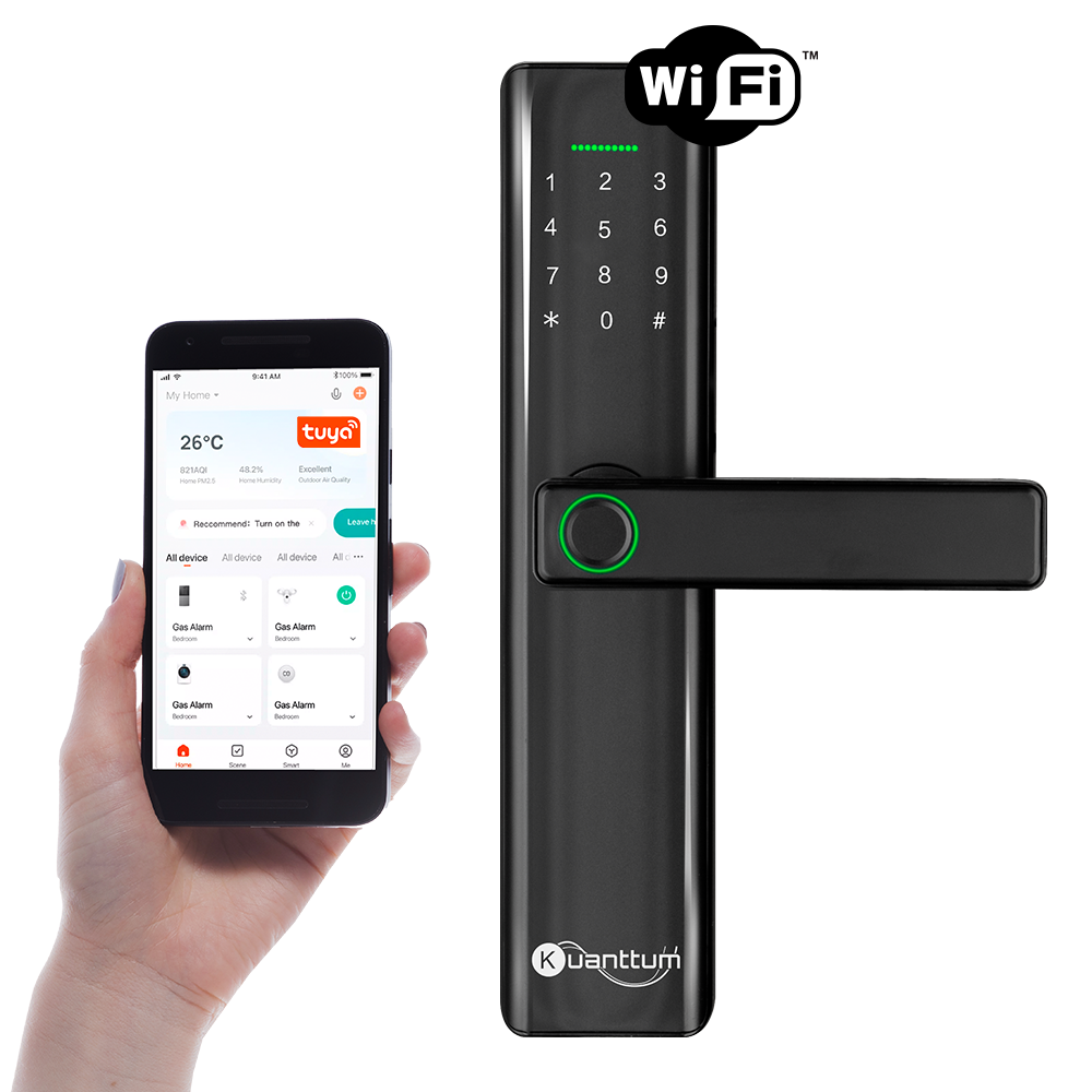 Fechadura Eletronica Smart Wifi App Tuya com Biometria Kuanttum Delta Pro