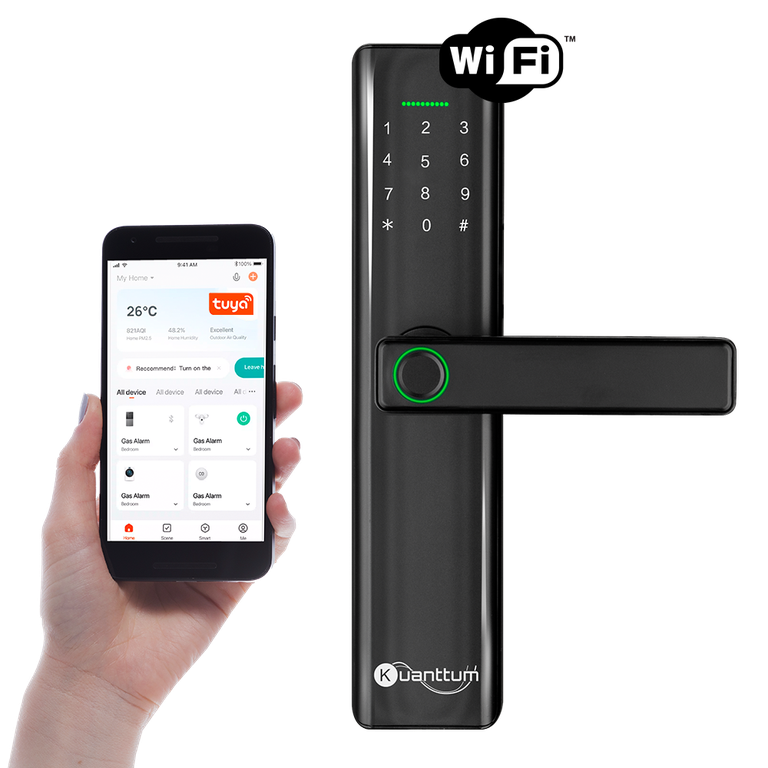 Fechadura Eletronica Smart Wifi App Tuya com Biometria Kuanttum Delta Pro