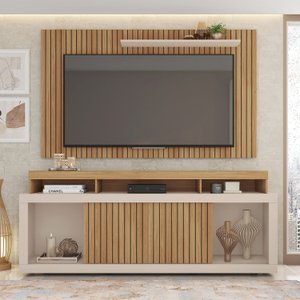 Rack com Painel para TV Até 65 Polegadas com Ripado Esmeralda 