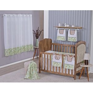 Enxoval de Bebe Kit de Berço Americano Cortina Algodão Menino Menina 9 Peças:safari Verde