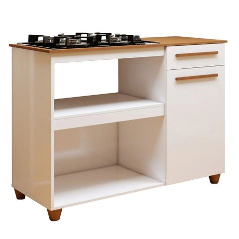 Balcão Cooktop Chicago 4 Bocas 1 Porta 1 Gaveta Kaiki:Branco