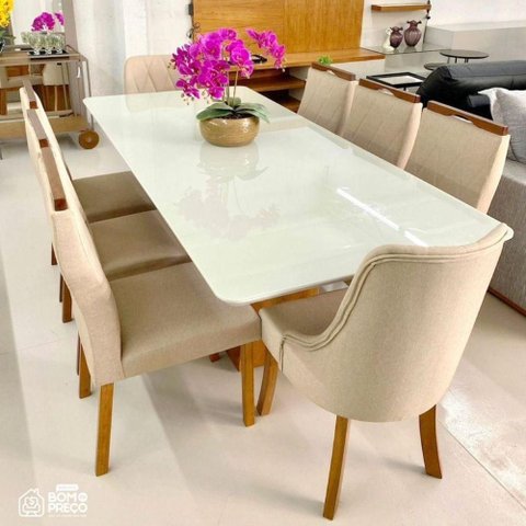 Sala de Jantar Completa com 8 Cadeiras 2,0x1,0 Metros - Amsterdã Lisboa - Art Salas