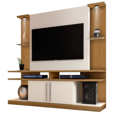 Estante Home Theater para Tv até 60 Pol. com Led York Cinamomo/off White/ripado - Bechara