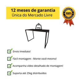 Mesa Escrivaninha Industrial Slim 90x45cm Compacta Apartamento 100% Mdf e Aço - 3
