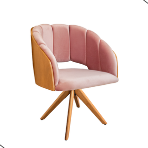 Cadeira Poltrona Sala Jantar Nicole Pés Giratórios Madeira Veludo Rose