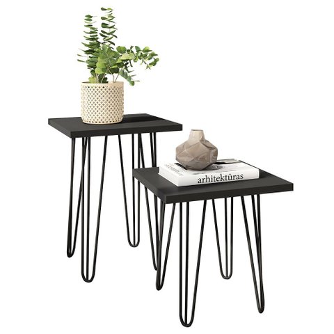 Conjunto 2 Mesas Iron Apoio Lateral Quadrada Montada Caemmun