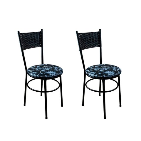 Conjunto 2 Cadeiras Pretas para Cozinha Viena Preta:Floral Preto