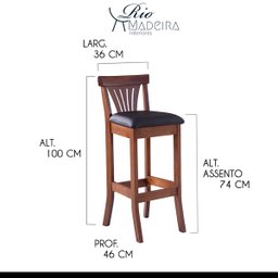 Banqueta Alta Estofada Valentina 36 x 100 Cm Madeira Maciça Imbuia Facto Marrom L74 - RMI - 3