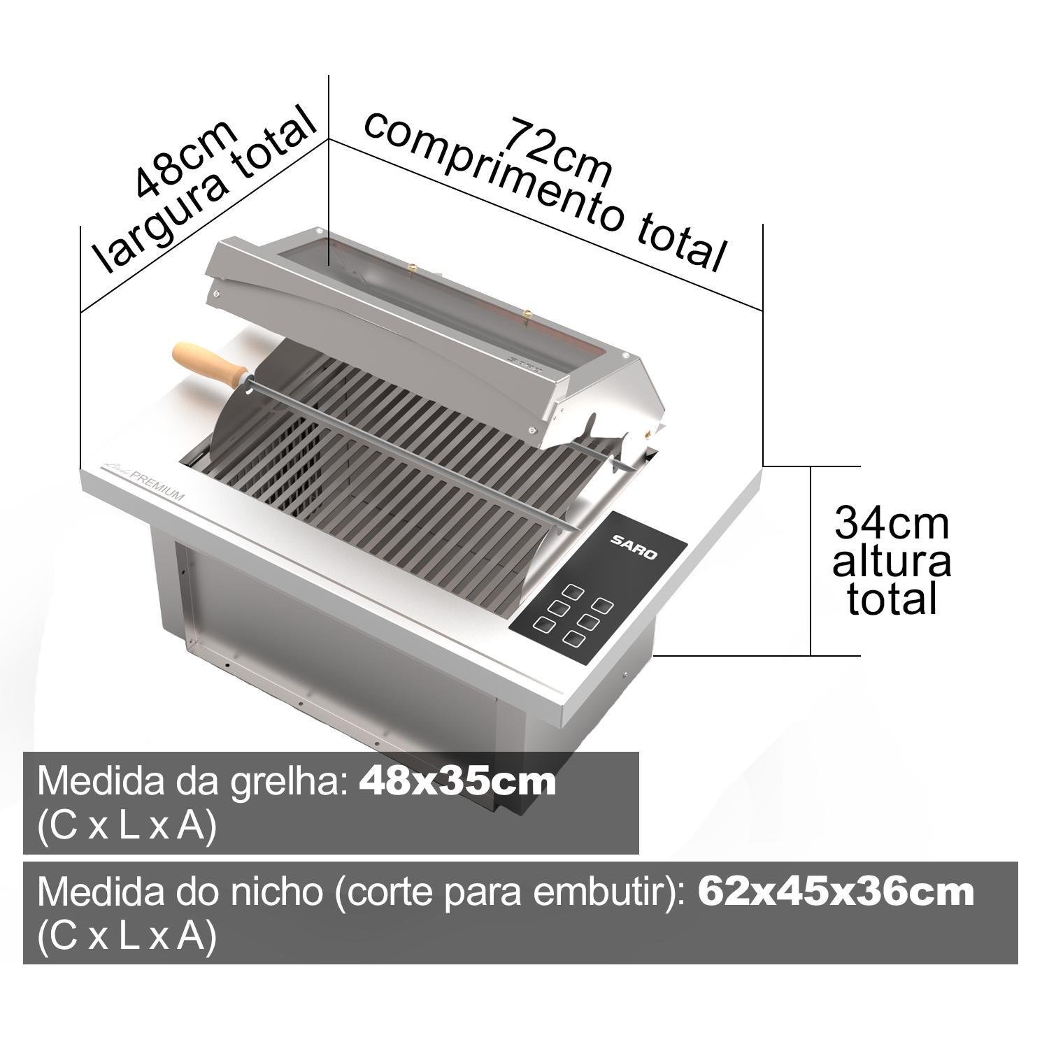 Ched22 Assador Cooktop Eletrico Digital Embutir 70x48x30cm - 6