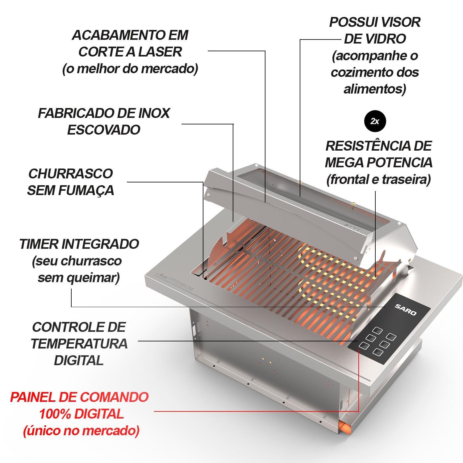 Ched22 Assador Cooktop Eletrico Digital Embutir 70x48x30cm - 5