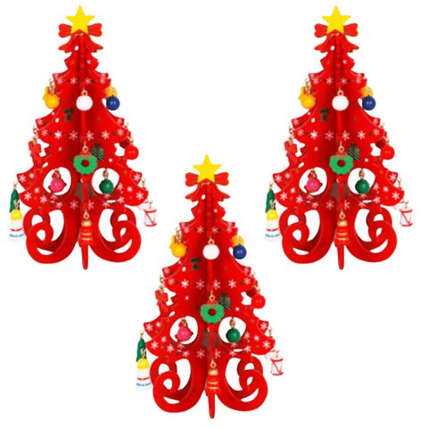 Kit 3 Enfeite de Madeira Árvore de Natal 19x10cm