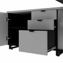 Ver imagem 7 de Mesa Executiva com Armário Lateral e Caixa de Tomadas 3 Gavetas 180cm Corporate Cinza Sagrado e Pret