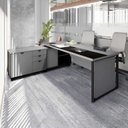 Ver imagem 1 de Mesa Executiva com Armário Lateral e Caixa de Tomadas 3 Gavetas 180cm Corporate Cinza Sagrado e Pret