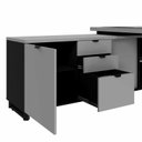 Ver imagem 6 de Mesa Executiva com Armário Lateral e Caixa de Tomadas 3 Gavetas 180cm Corporate Cinza Sagrado e Pret
