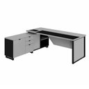 Ver imagem 2 de Mesa Executiva com Armário Lateral e Caixa de Tomadas 3 Gavetas 180cm Corporate Cinza Sagrado e Pret