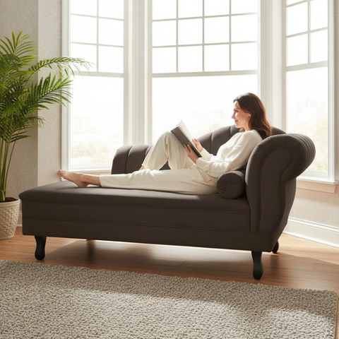 Recamier Decorativo Divã Amsterdã 147cm Lado Esquerdo Suede Marrom