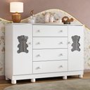 Ver imagem 1 de Cômoda Infantil 125cm 2 Portas com Vidro e 4 Gavetas Fofura Multimóveis Mp4485 Branco