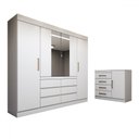 Ver imagem 3 de Guarda-roupa Casal Honey 5 Portas 10 Gavetas com Espelho Branco - Panorama Móveis