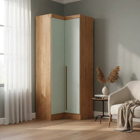 Móveis para Quarto Módulo Canto Reto 2 Porta Infinity Marrom/Cedro/Pistache Line