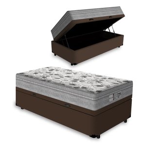 Cama Box Com Baú Solteiro + Colchão De Molas Ensacadas - Probel - Evolution 88x188x74cm:marrom