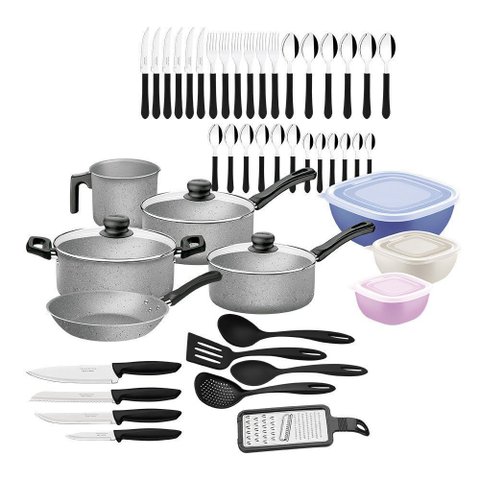 Kit Tramontina Cozinha 47 Peças 20297612 com Panelas, Talheres, Facas, Potes e Utensílios Domésticos