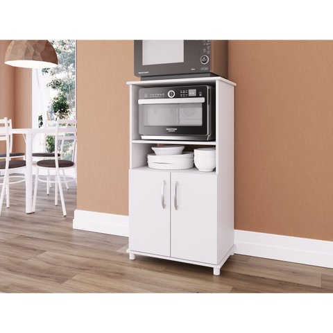 Balcão de Cozinha para Forno e Microondas 2 Portas 2 Nichos Turim Branco