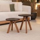 Ver imagem 5 de Kit 2 Mesinhas Laterais Redonda MDF Eucalipto Pés de Madeira Sofa Sala Decorativa: Preto