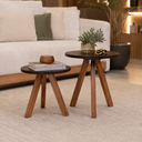 Ver imagem 3 de Kit 2 Mesinhas Laterais Redonda MDF Eucalipto Pés de Madeira Sofa Sala Decorativa: Preto