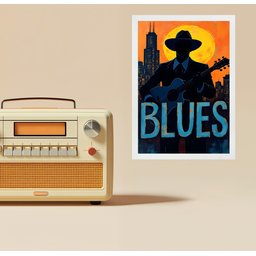 Quadro Músico Blues - Vintage 33x24cm:moldura Preta - 1