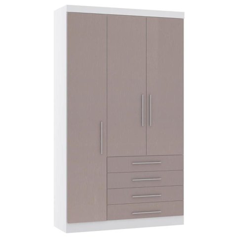 Guarda Roupa Solteiro 132cm 3 Portas 4 Gavetas Taiga Branco/cinnamon L01 - Mpozenato