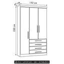 Ver imagem 2 de Guarda Roupa Solteiro 132cm 3 Portas 4 Gavetas Taiga Branco/cinnamon L01 - Mpozenato