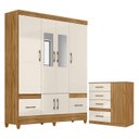 Ver imagem 1 de Guarda Roupa Casal Ms912 com Espelho e Cômoda Vênus Freijó Off White – Moval