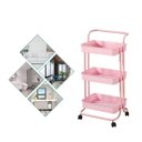 Ver imagem 3 de Carrinho Organizador 3 Prateleiras Aço Multiuso Rosa Rodinha