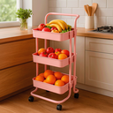 Ver imagem 2 de Carrinho Organizador 3 Prateleiras Aço Multiuso Rosa Rodinha