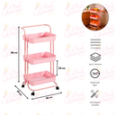 Ver imagem 4 de Carrinho Organizador 3 Prateleiras Aço Multiuso Rosa Rodinha