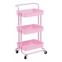 Ver imagem 1 de Carrinho Organizador 3 Prateleiras Aço Multiuso Rosa Rodinha