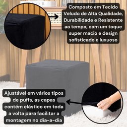 Capa de Puff Quadrado Avulsa Lisa Ajustável com Elástico - Tecido Veludo Suede Decoração Banquinho L - 5