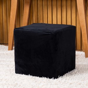 Capa de Puff Quadrado Avulsa Lisa Ajustável com Elástico - Tecido Veludo Suede Decoração Banquinho L