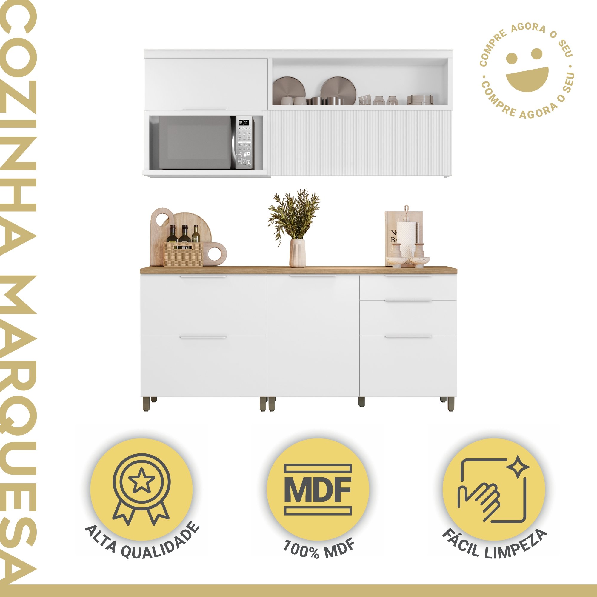 Cozinha Modulada 4 Peças Ripado  100% Mdf Marquesa - 2