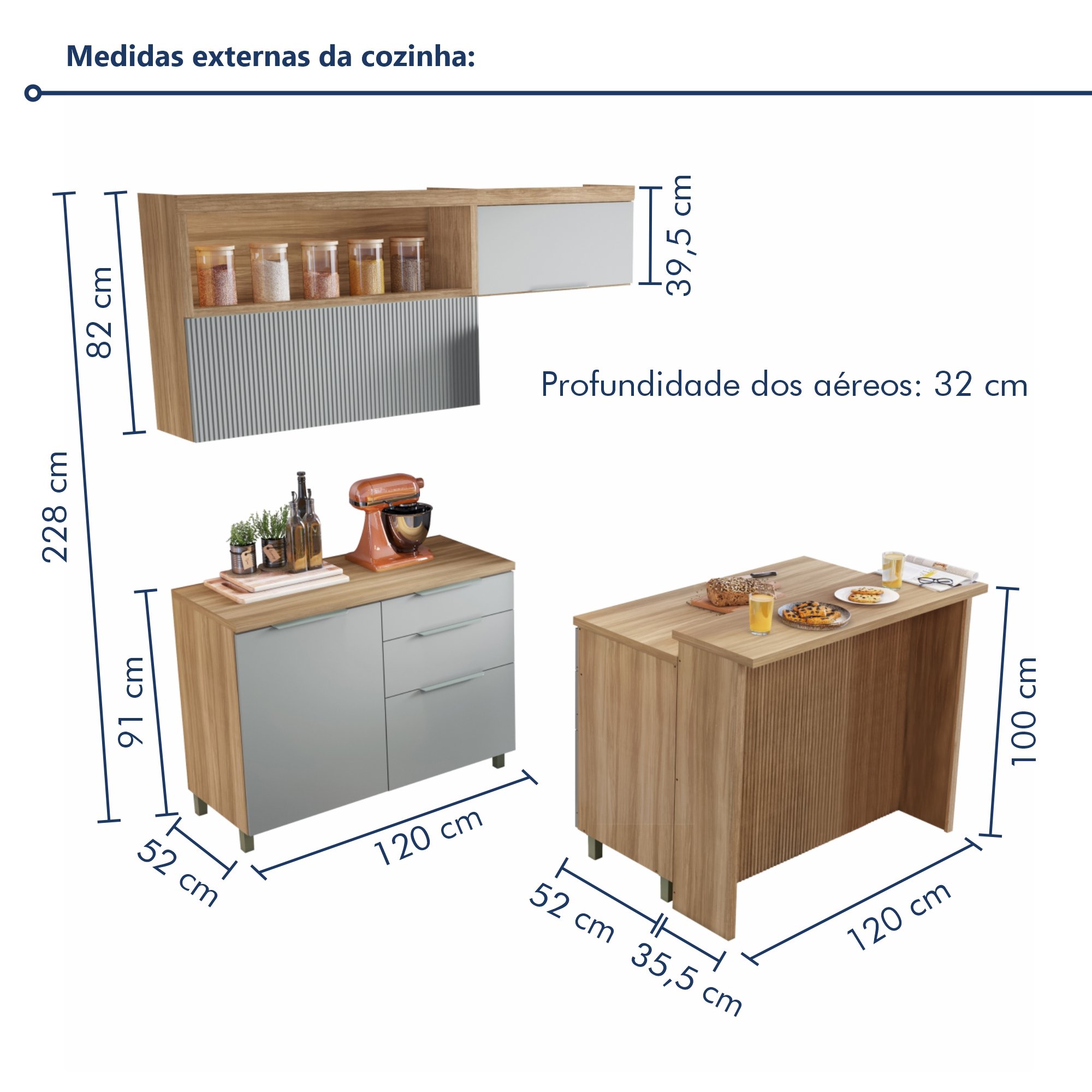 Cozinha Modulada 5 Peças Ripado  100% Mdf Marquesa Gourmet - 18