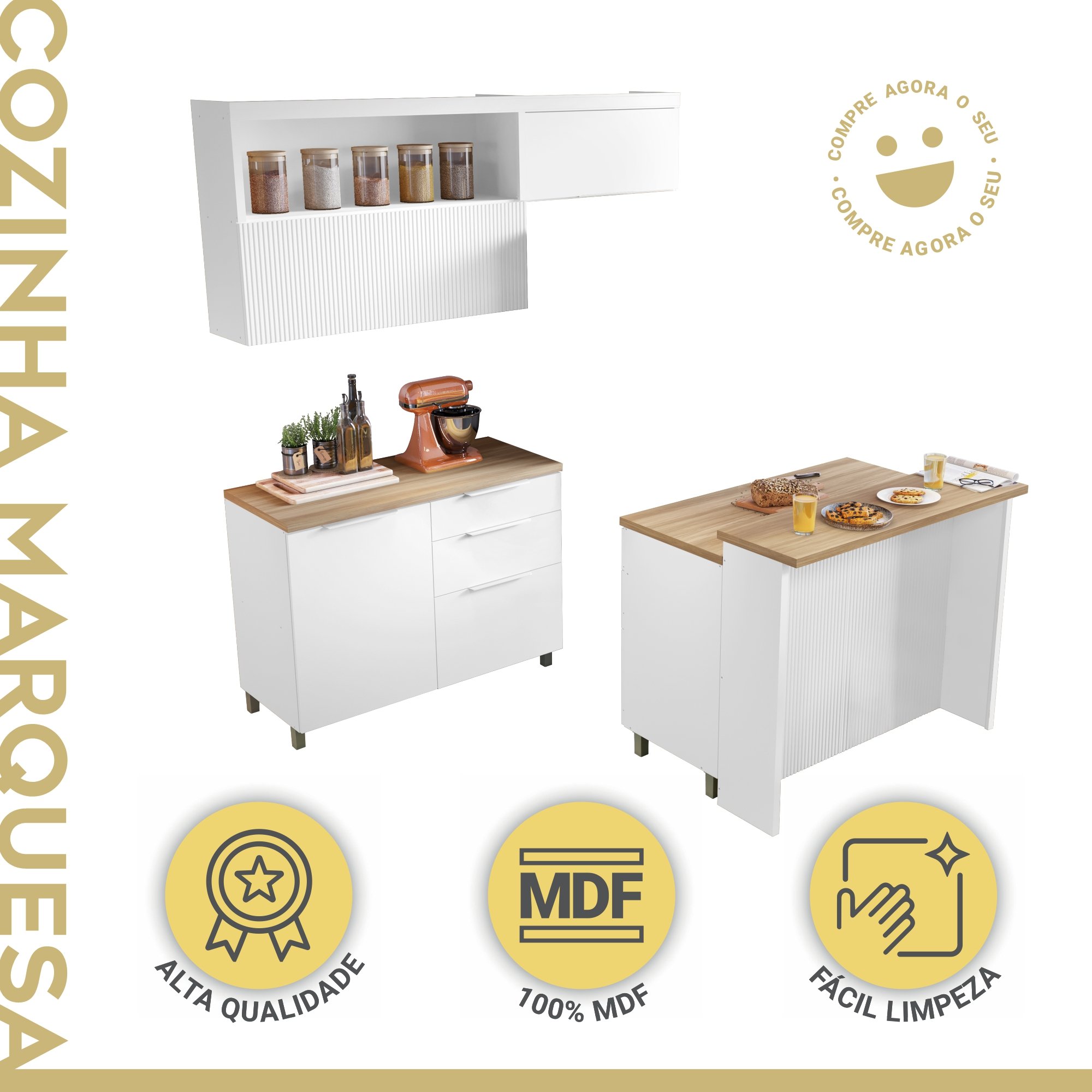 Cozinha Modulada 5 Peças Ripado  100% Mdf Marquesa Gourmet - 2