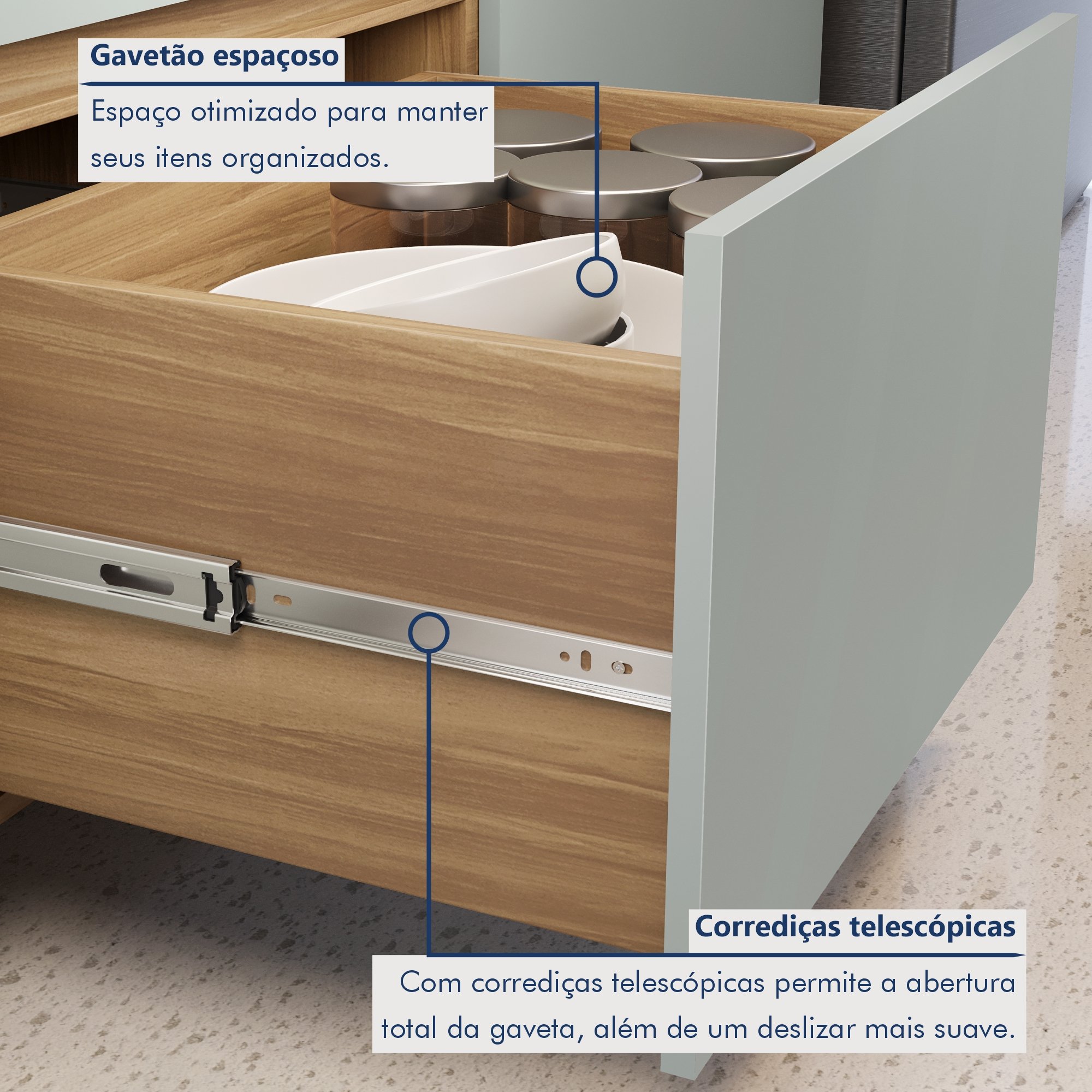 Cozinha Modulada 7 Peças Com 3 Armários Aéreos Ripado 3 Balcões 1 Paneleiro  100% Mdf Rainha - 13