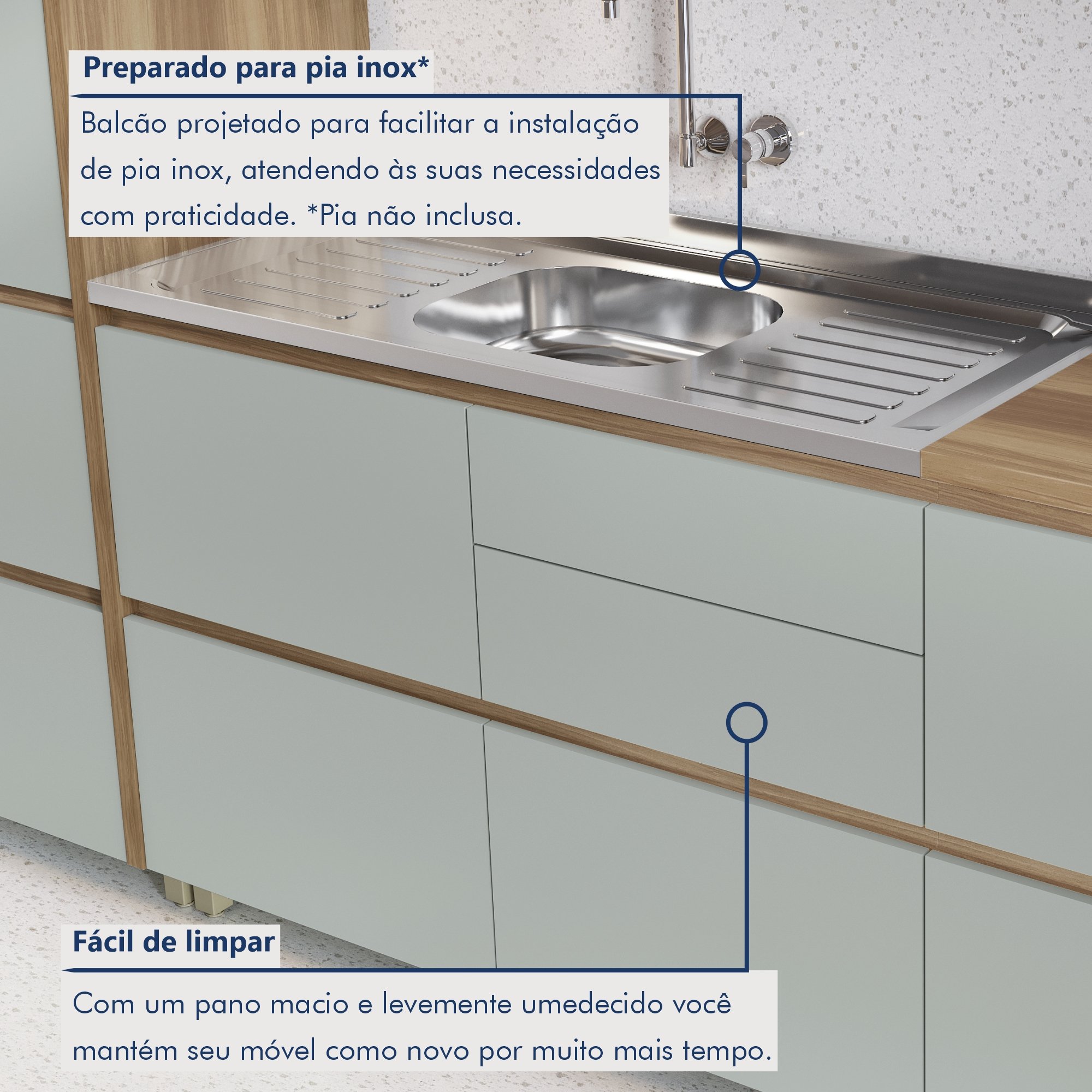 Cozinha Modulada 7 Peças Com 3 Armários Aéreos Ripado 3 Balcões 1 Paneleiro  100% Mdf Rainha - 10