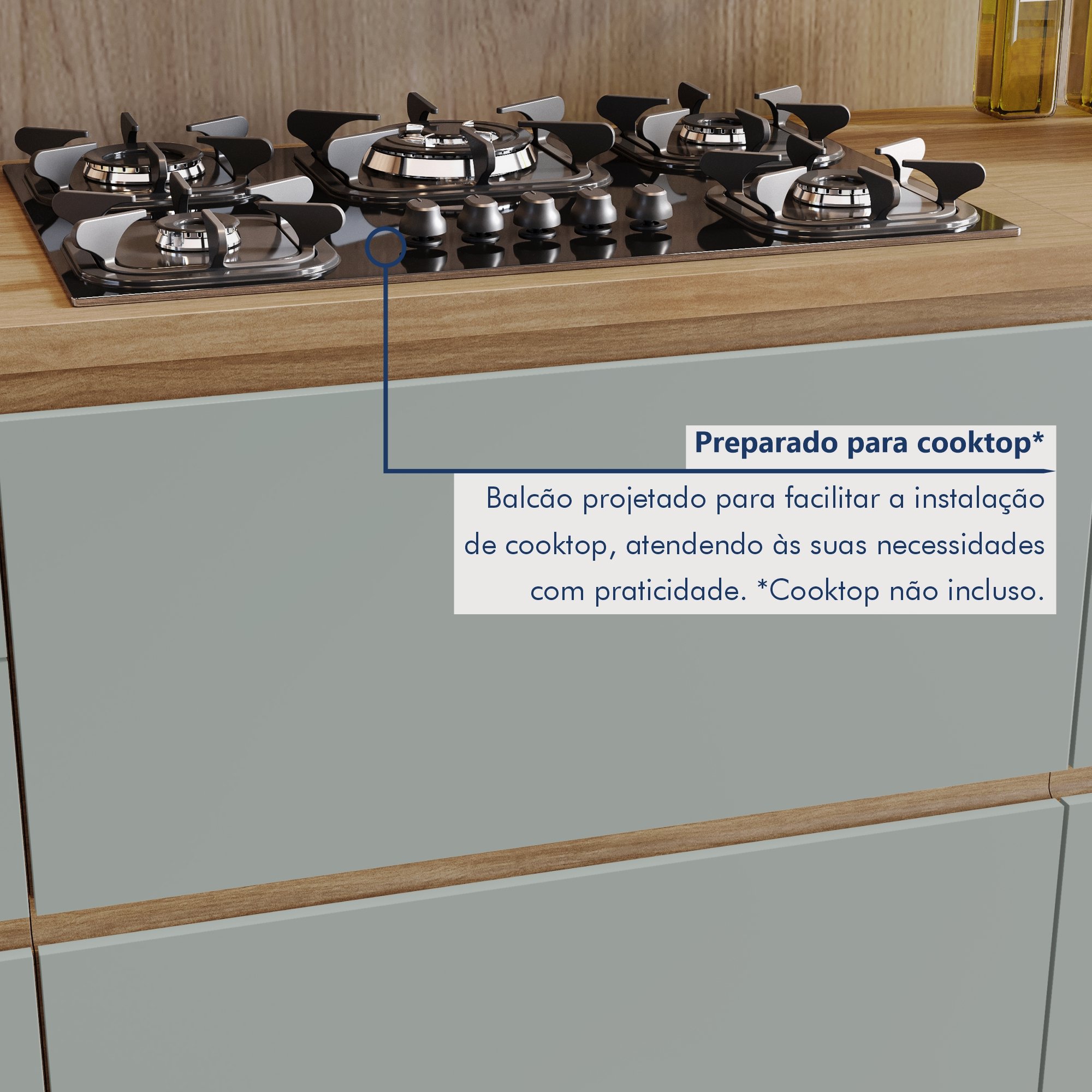 Cozinha Modulada 7 Peças Com 3 Armários Aéreos Ripado 3 Balcões 1 Paneleiro  100% Mdf Rainha - 9